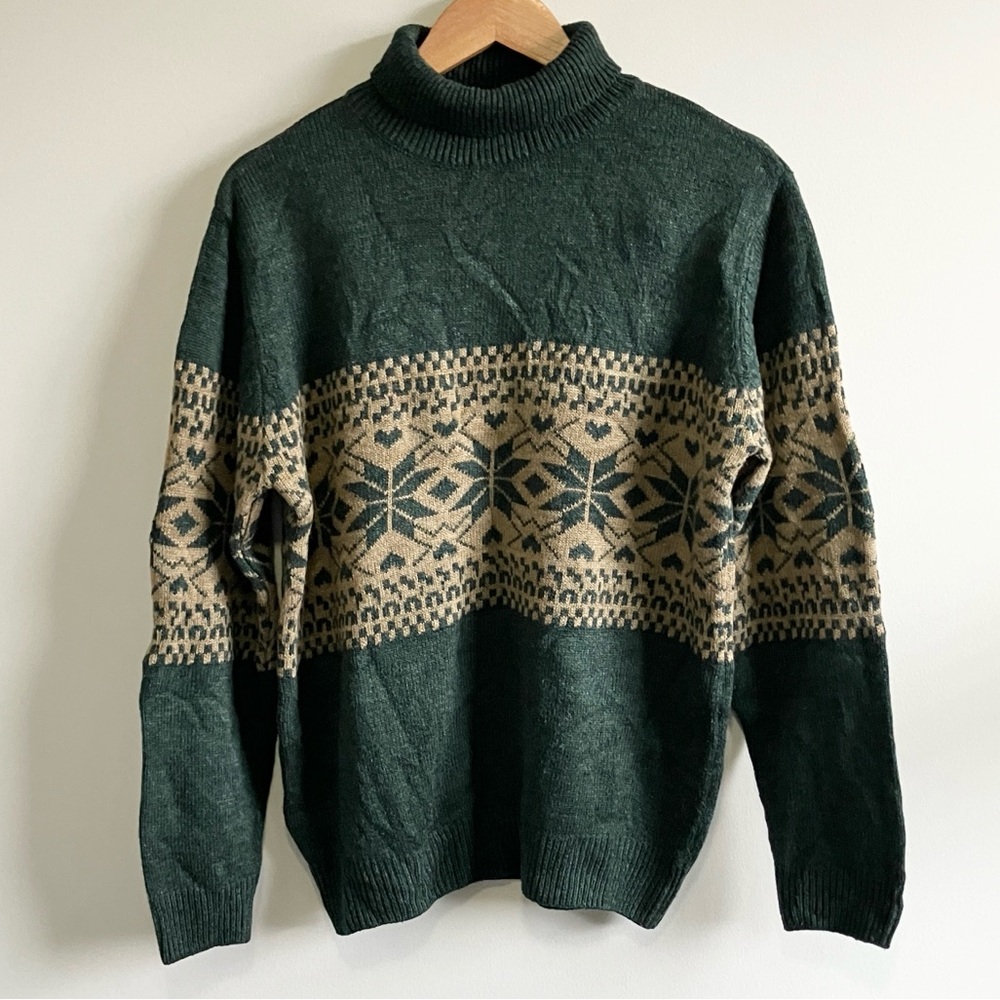 Polo Ralph Lauren 100% cotton Dark Green Fair Isle Turtleneck Sweater size XL
